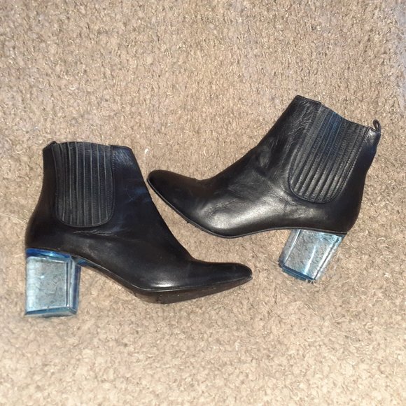 OPENING CEREMONY-Brenda-Black Leather-Blue Lucite Heels-RARE-SZ 39-Excellent